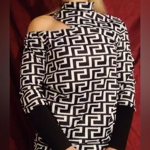 Geo Print Cold Shoulder Top